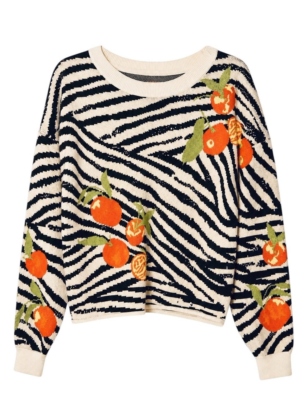 Anthropologie Maeve Dylan Mierzwiński Zebra Orange Intarsia Sweater S Oversized - Picture 3 of 6
